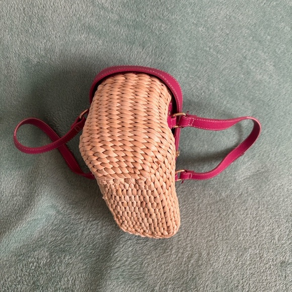 Vintage Vegetable Fiber Woven Basket Purse Top Handle Bag Pink Tan mirror - Picture 4 of 14